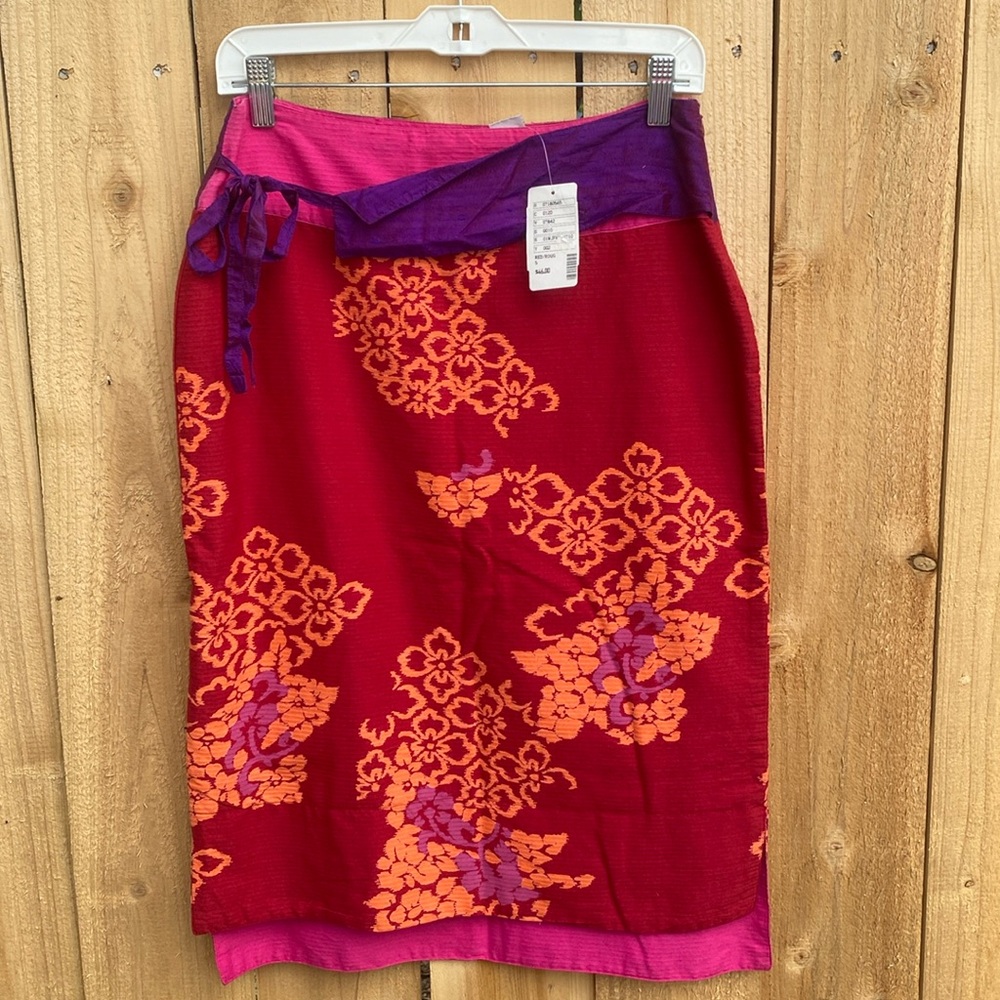 Urban Outfitters VINTAGE DEADSTOCK NWT y2k Silk Red Midi Skirt Obi Belt Small